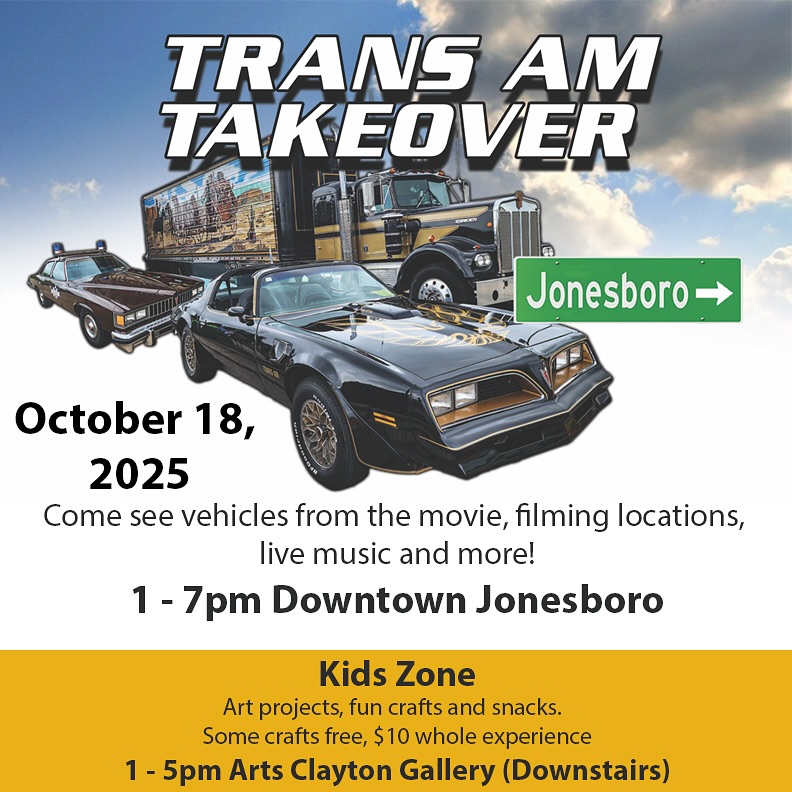 The Trans Am Takeover is this weekend! Join us in downtown Jonesboro from 1 - 7pm on Saturday, October 18.